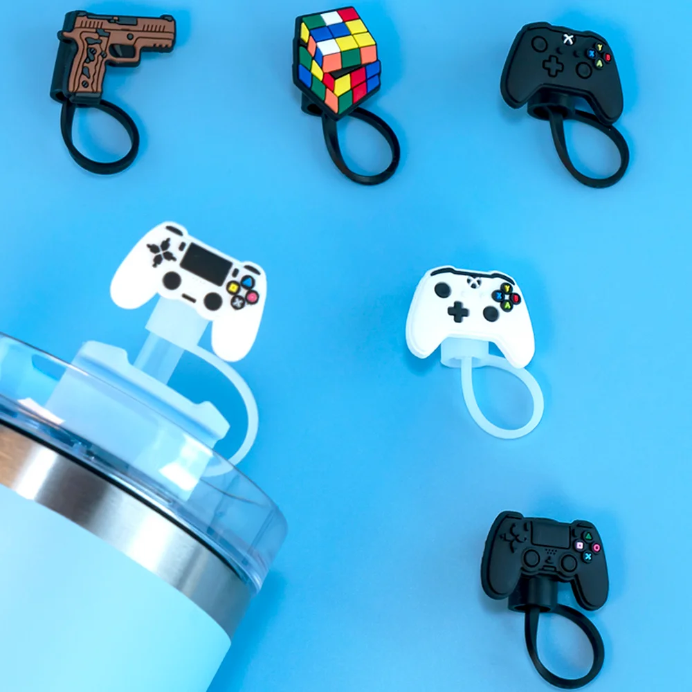 1PCS PVC Straw Cover GamePad Toy Pistol Series Straw Topper Reusable Airtight Drinkware Dust Cap Splash Proof Drinking Straw Tip