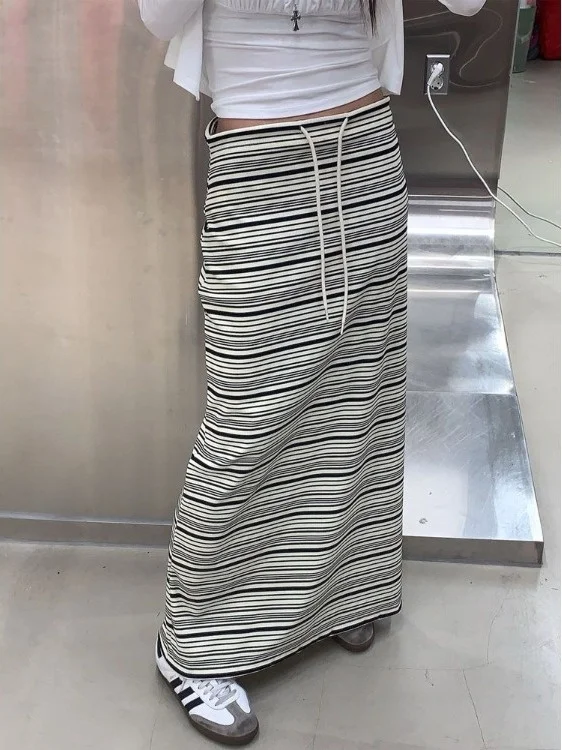 

Fashionable Comfortable New Arrival Striped Drapey Midi Skirt Dongda Gate Women's Apparel Gentle Elegant Style Commute