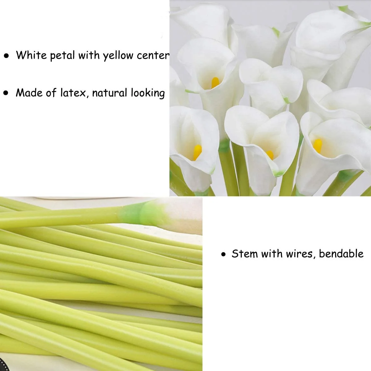 25'' große weiße künstliche Calla-Lilienblumen, 6 Stück, natürliches Aussehen mit langem Stiel für Hochzeitsfeiern, Tischdekoration – Detail 4