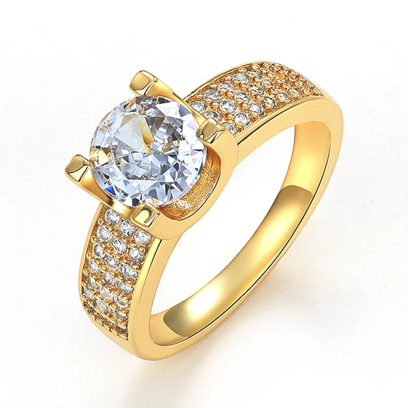 Huitan Gold Color Women Rings Luxury Cubic Zirconia Bling Wedding Engagement Accessories Eternity Classic Jewelry Drop Shipping