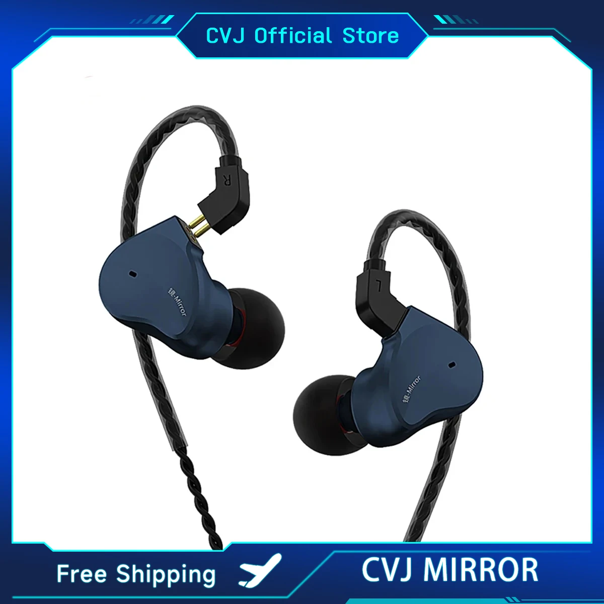 CVJ Mirror Headphone 2BA+1DD-Hybrid Metal High Fidelity Sports Earphones HiFI Wired Headset With Noise Cancellation Function