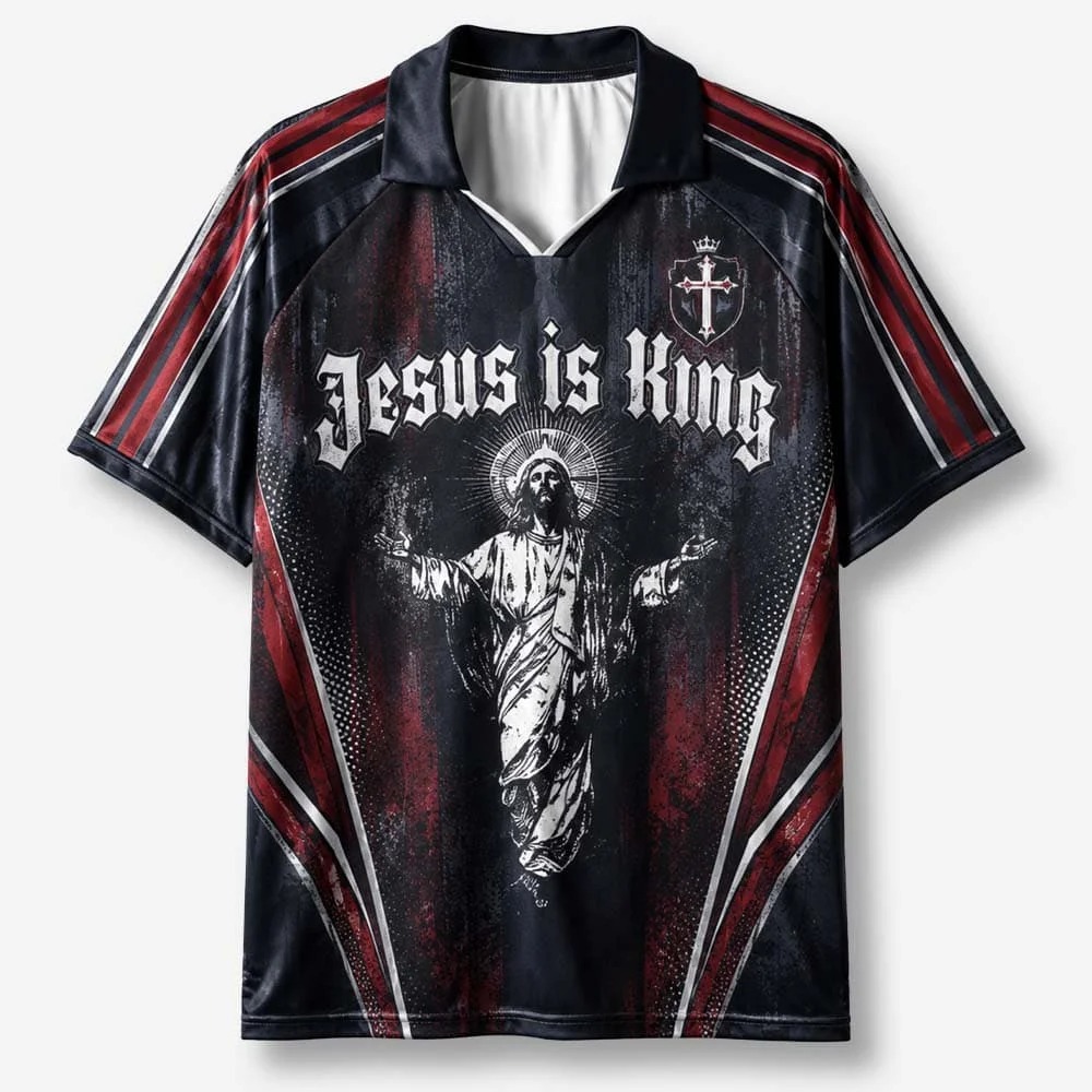 2026 New Lapel Polo Short Sleeved Shirt Retro Christian Cross Religious Pattern Printed T-shirt Fitness Training T-shirt