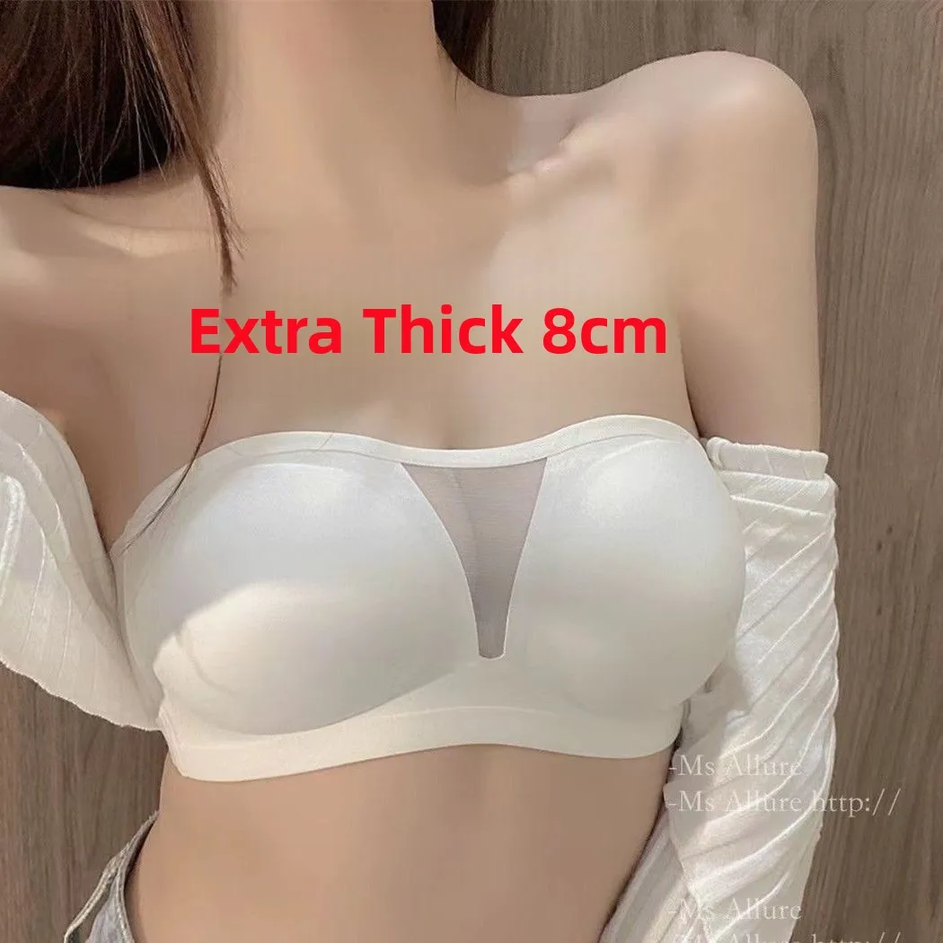 Ultra-Thick 8CM Sexy Thickened Gathered No Strap Anti-Slip Underwear Externally Expanded Large Chest Thin Waist Seamless Bra