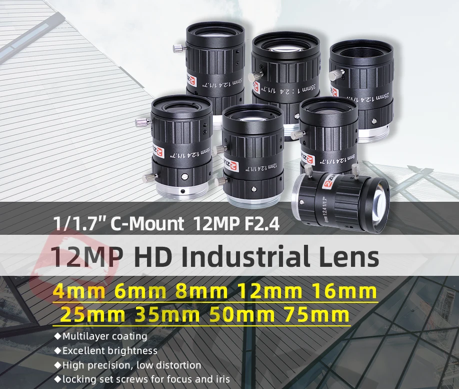 ZLKC 1/1,7 Zoll Objektiv fa 4mm 6mm 12mm 16mm 25mm 35mm 50mm 75mm C-Mount Industrie objektive mit festem Fokus 12mp hoch auflöse – Detail 1