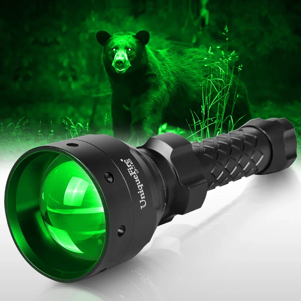 Unique 1405 XPE LED Taschenlampe Grüne Strahl Licht 3 Modus Einstellbar Zoomable Taktische Nacht Jagd Licht Für Hog Schwein Coyote