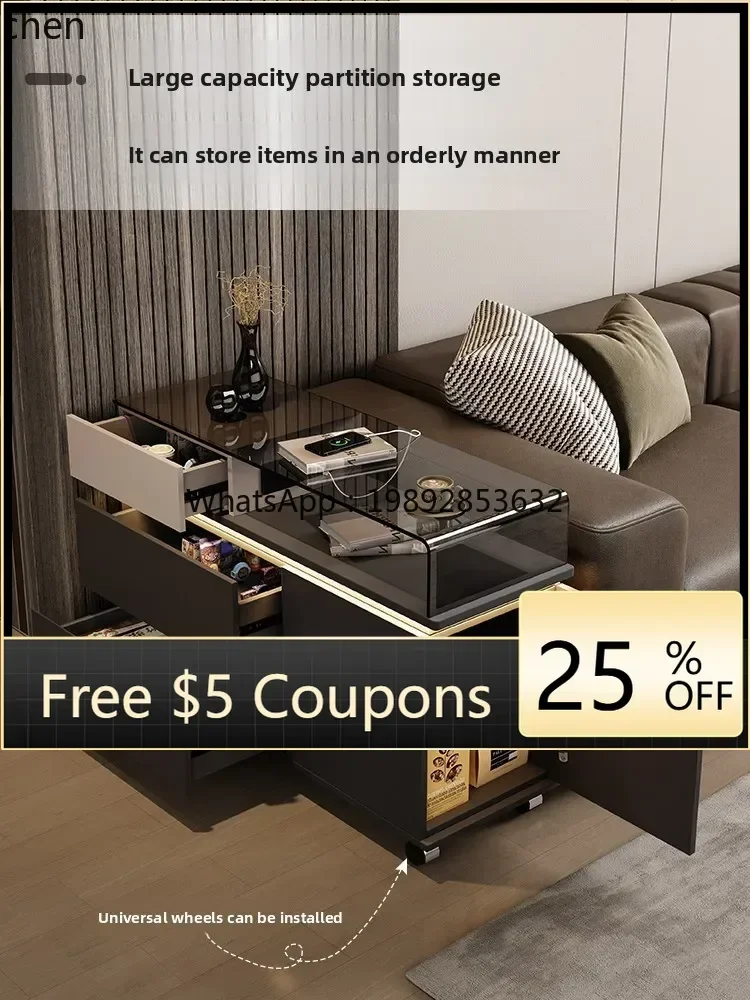 AB  Sofa Side Cabinet Movable Living Room Home Corner Table Side Table with Socket and Lig