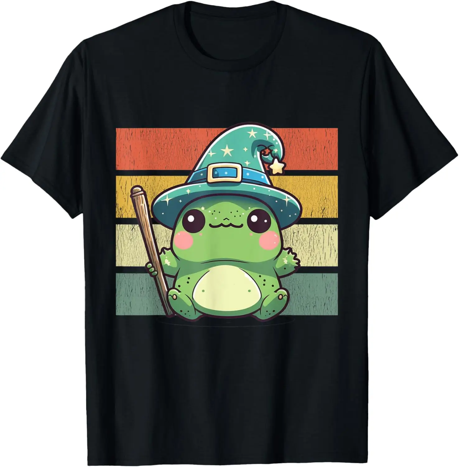 Kawaii Frog Wizard Toad Cute Magical Frog Wizard Staff T-Shirt