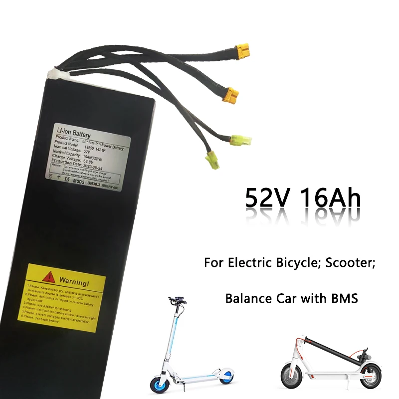 

52V 16Ah 18650 Li-ion Rechargeable Battery Pack for Electric Bicycle Moped Balancing Scooter