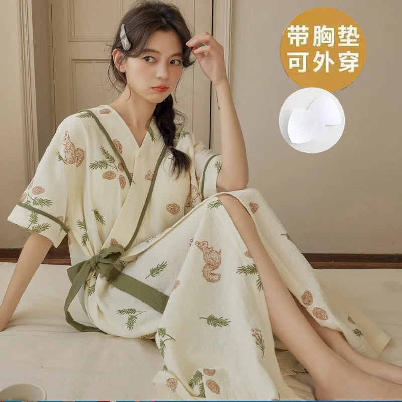 Summer Women's Nightwear with Bra Pad 2025 New Korean Fashion Nightgown Short Sleeves Homewear Young Girl Female Sleepwear