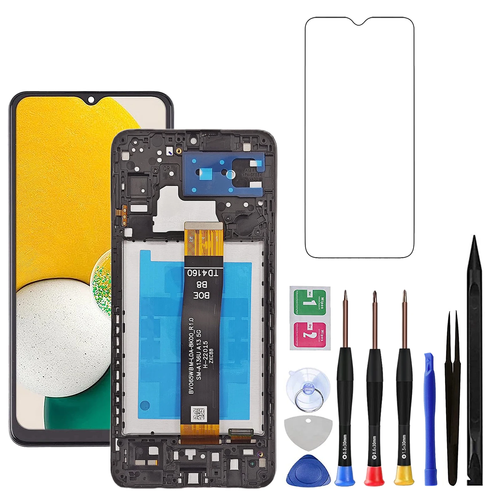 Screen Replacement for Samsung A13 5G with Frame, LCD Display Assembly, Repair Tool Included