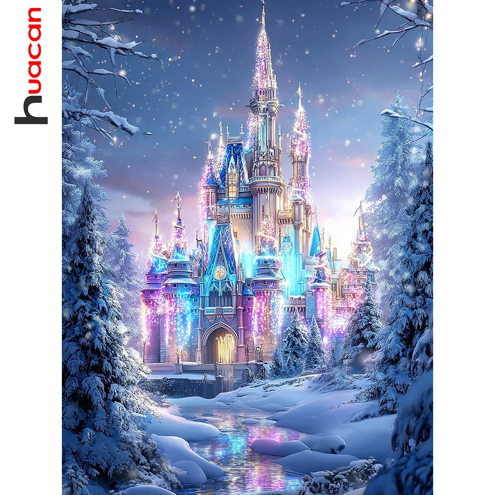 Huacan 5D DIY Diamantmalerei Winter-Schloss Diamant-Mosaik Landschaft Neue Kollektion 2026 Dekorative Gemälde