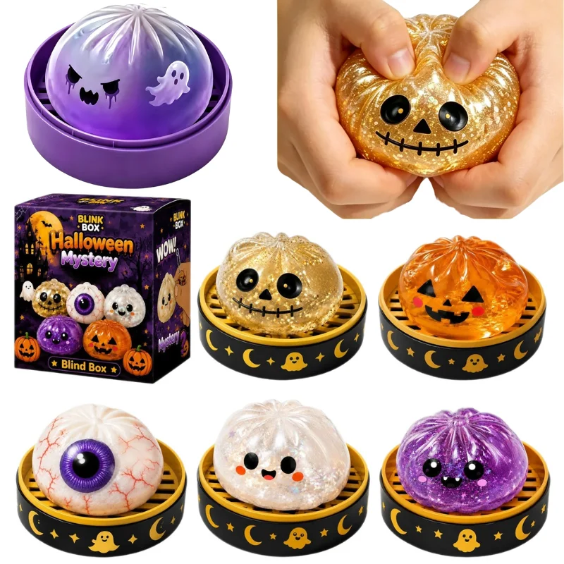 5.5cm Halloween Ghost Dumpling Pressure Squishies Slow Rising Stress Relief Fidget Toy for Kids Adults Anti-Anxiety Gift