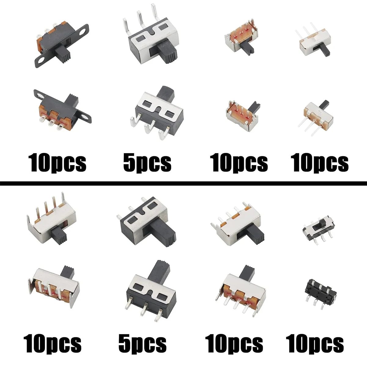 70PCS 8 Types Vertical Micro Mini Slide Switchs Switch Single Row Inline, 3 Pin 2 Position 1P2T SPDT Toggle Switches Panel