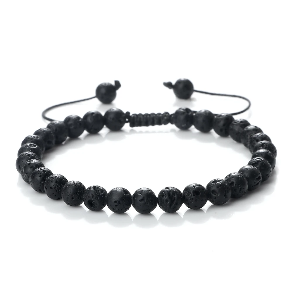 Prayer Natural Stone Round Beads Bracelets Men Hematite Cross Bangles 6mm Tiger Eye Onyx Beads Meditation Bracelet Women Jewelry