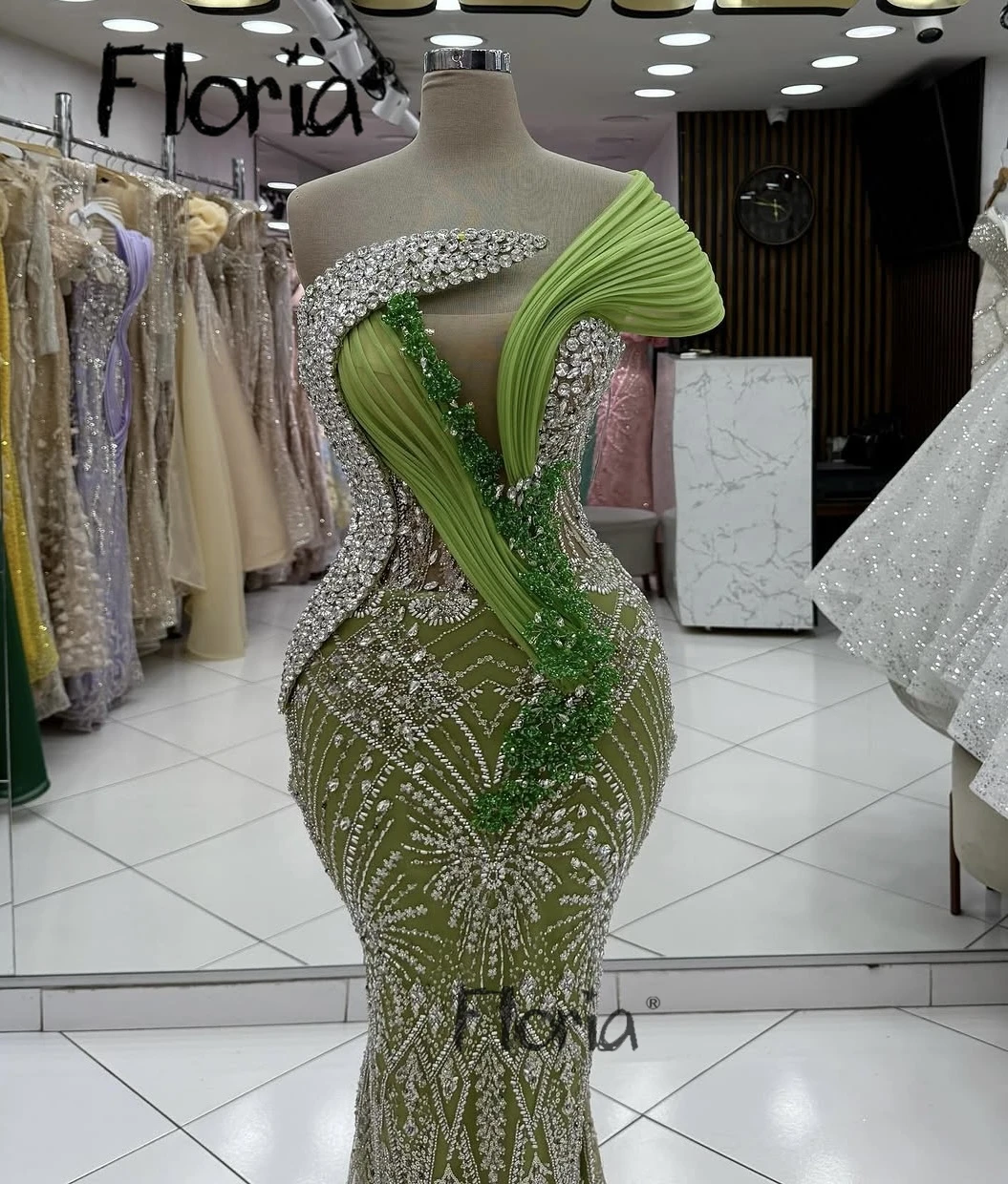 

Африканские зеленые платья для выпускного вечера на одно плечо с блестящими кристаллами и кружевом Русалка Свадебное платье для гостей Вечернее платье на день рождения по индивидуальному заказу