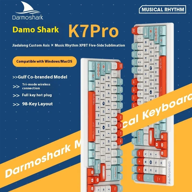 

Darmoshark K7PRO Wireless Mechanical Keyboard Bluetooth USB 98 Keys Layout Customized Hot Swap RGB Backlit Tri-Mode Keyboard