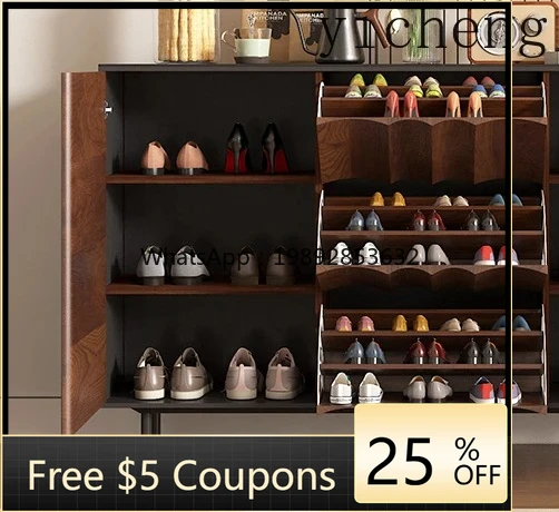 

ZZ solid wood tipping bucket shoe cabinet household door storage cabinet entrance door storage cabinet integrated