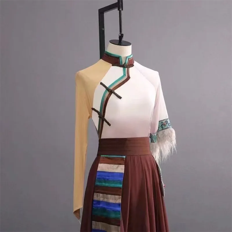 Tanz Tibetische Performance-Kostüme Tanzkostüme Halblange Röcke Üben Ethnisch