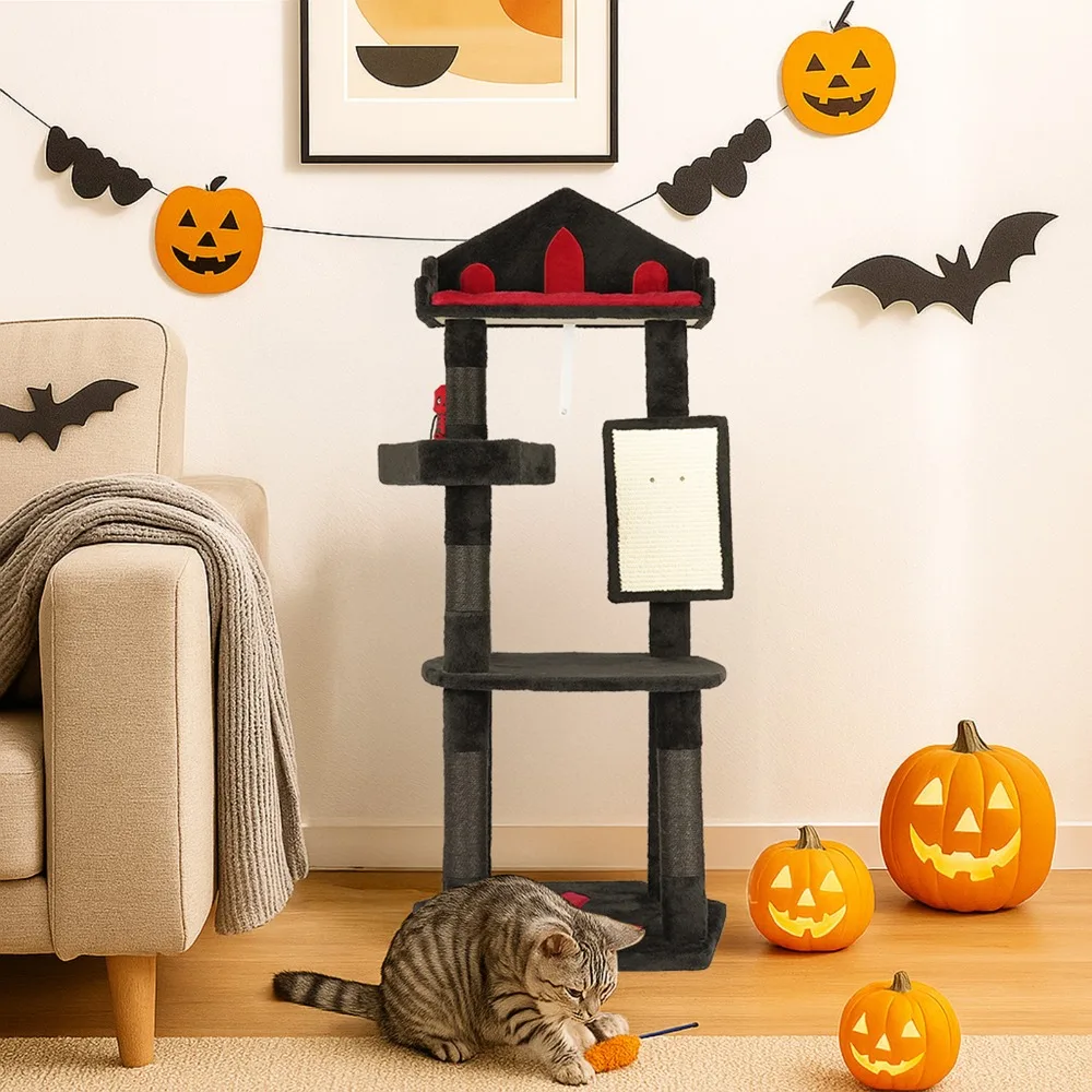 

Halloween Cats House Indoor Gothic Cat Tree 49 Cat Tower with Throne Goth Bed