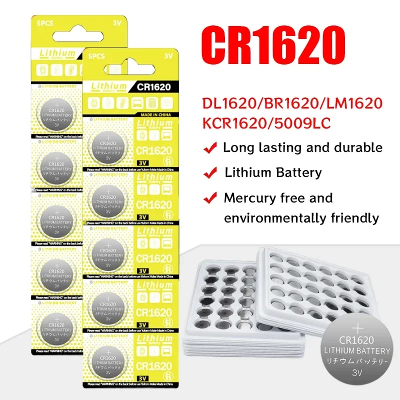 3V CR1620 Lithium Button Battery DL1620 BR1620 ECR1620 5009LC LM1620 CR 1620 KCR1620 30mAh Coin Cell Watch Calculators Batteries