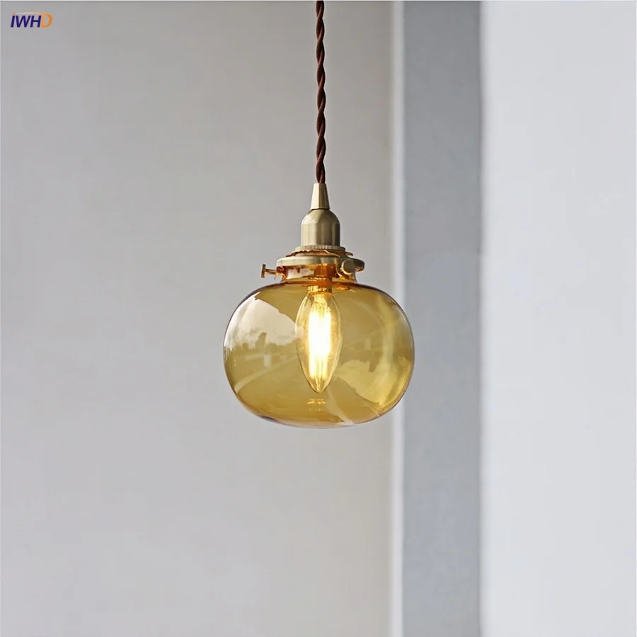 

IWHD Home Deccor LED Pendant Light Fixtures Aisle Balcony Coffee Copper Amber Glass Ball Nordic Modern Hang Lamp Lampara Gantung