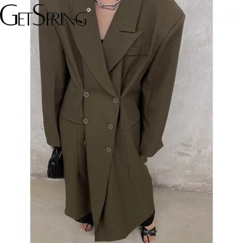 GetSpring Women trench coat 2024 spring Autumn Winter Elegant Double Breasted Ladies Coat Loose Casual Long Women's Suit Jacket