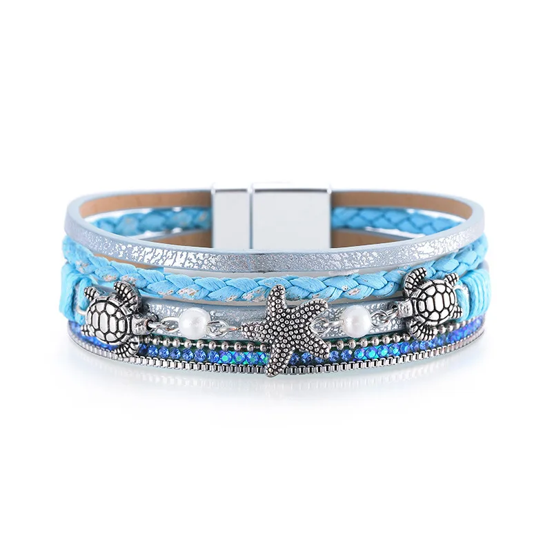 

Vacation Style Small Starfish Design Turtle Ornament Ethnic Style Leather Bracelet Bangle