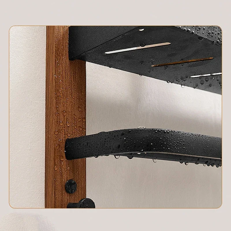 Square Shelves Bathroom Items Storage Rack Single/Double Wall Mounted Kitchen Storage Rack Wood/Aluminum Bathroom Accessories