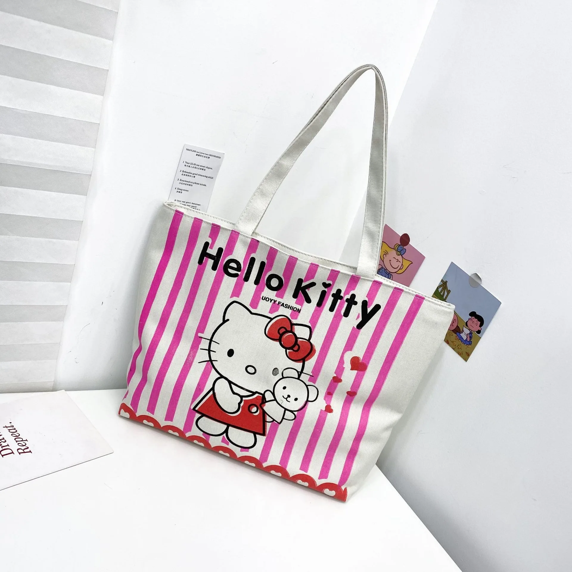 Kitty bolsos de lona informales para mujer, bolsos de compras, bolsos de mano de gran capacidad de dibujos animados, venta al por mayor