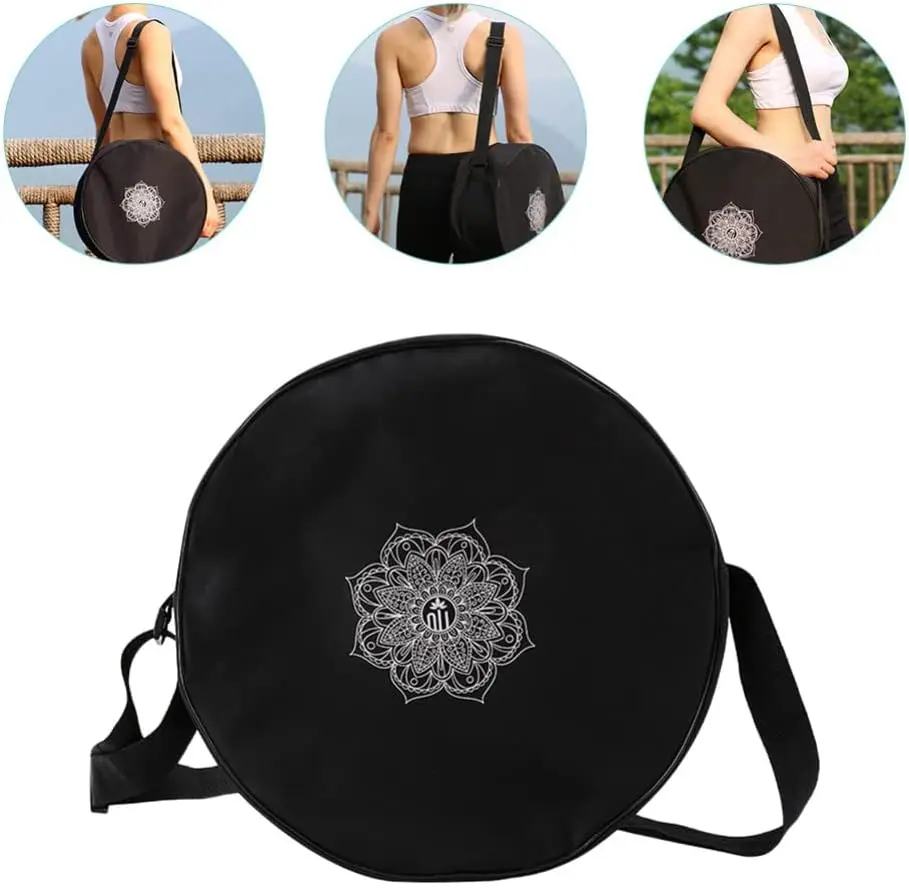 Yoga Wheel Bag Nylon Black Mandala Flower Yoga Circle Bag Large Capacity Double Zipper Pilates Wheel Backpack Fitness Sport Bag