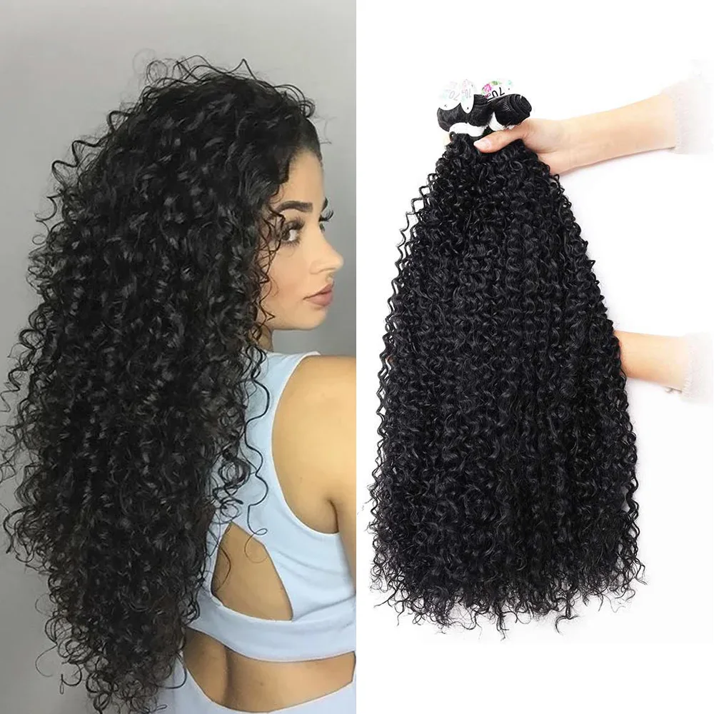 Synthetic Hair Bundles Bulk Natural Curly Hair Extensions Long Jerry Curly Bundles Ombre Fake Hair For Women Heat Resistant Wave