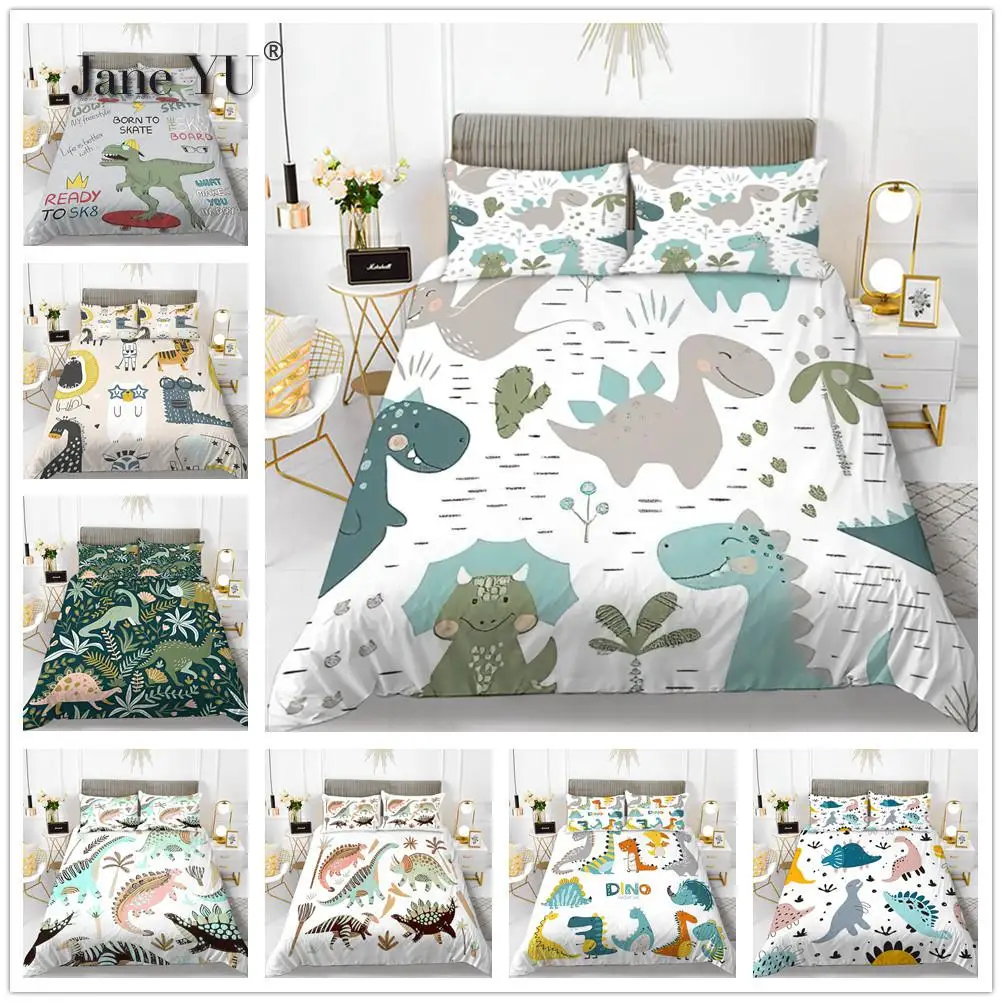 

JaneYU Dinosaur Quilt Cover 3d Digital Printing Three Piece Children's Bedding Set Drop Shipping