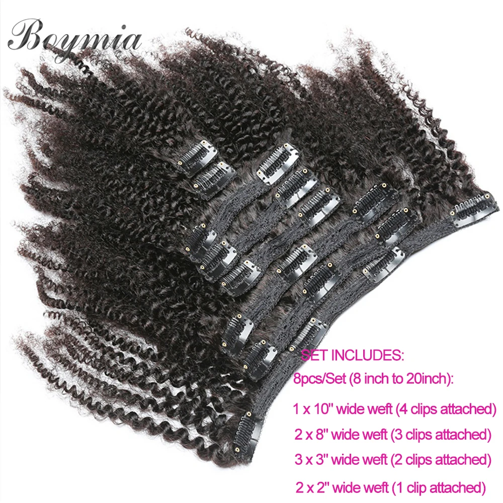 Réinitialisation d'extension de cheveux humains bouclés afro crépus noirs, cheveux humains mongols, 120g, tête complète