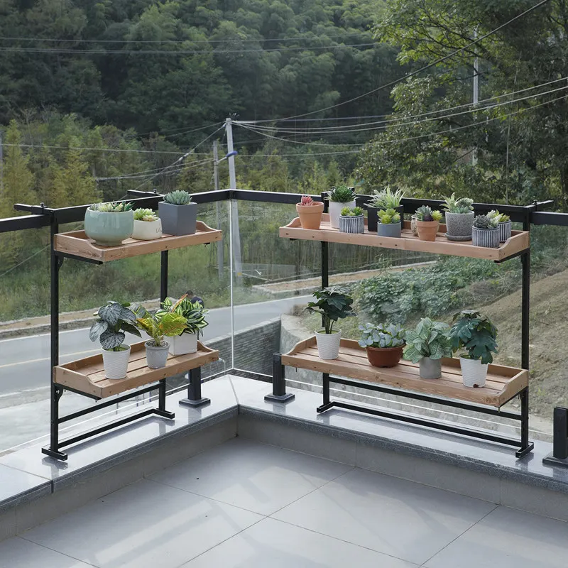 バルコニー吊り下げ式植物棚、手すり取り付け型多肉植物用植木鉢ホルダー、ガラス製ガードレールオーガナイザー