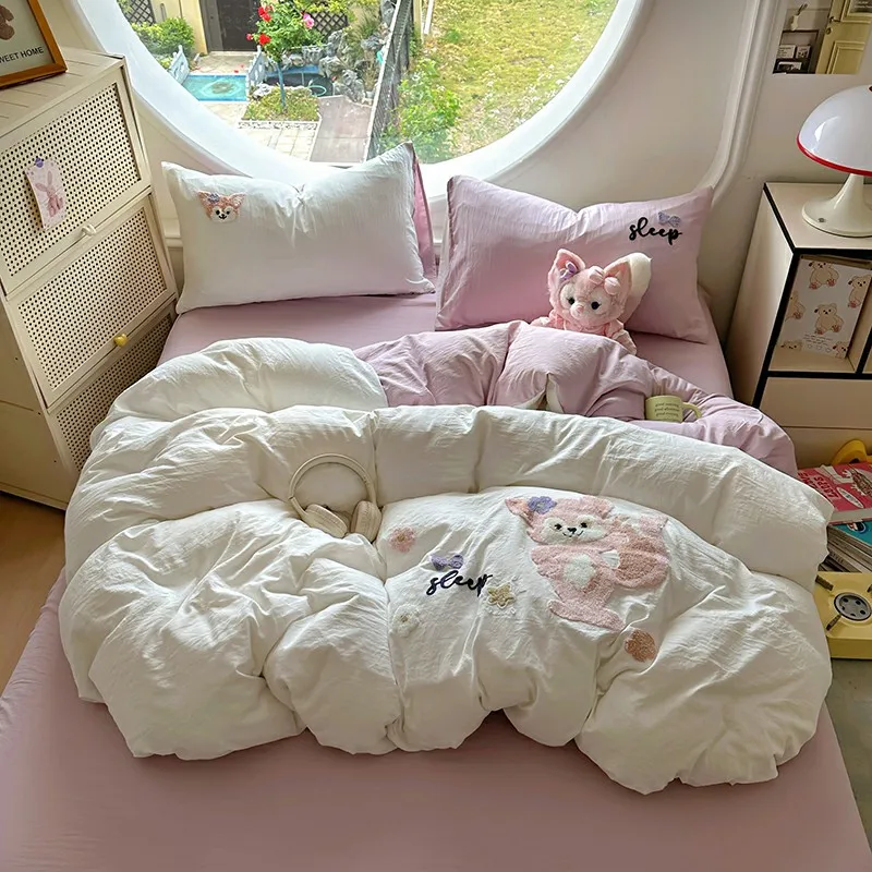 

2025 Новый горячий стираный хлопок Супер милый милый крутой мультяшный пододеяльник Комплект постельного белья из 4 предметов Простыня King Size Queen Size