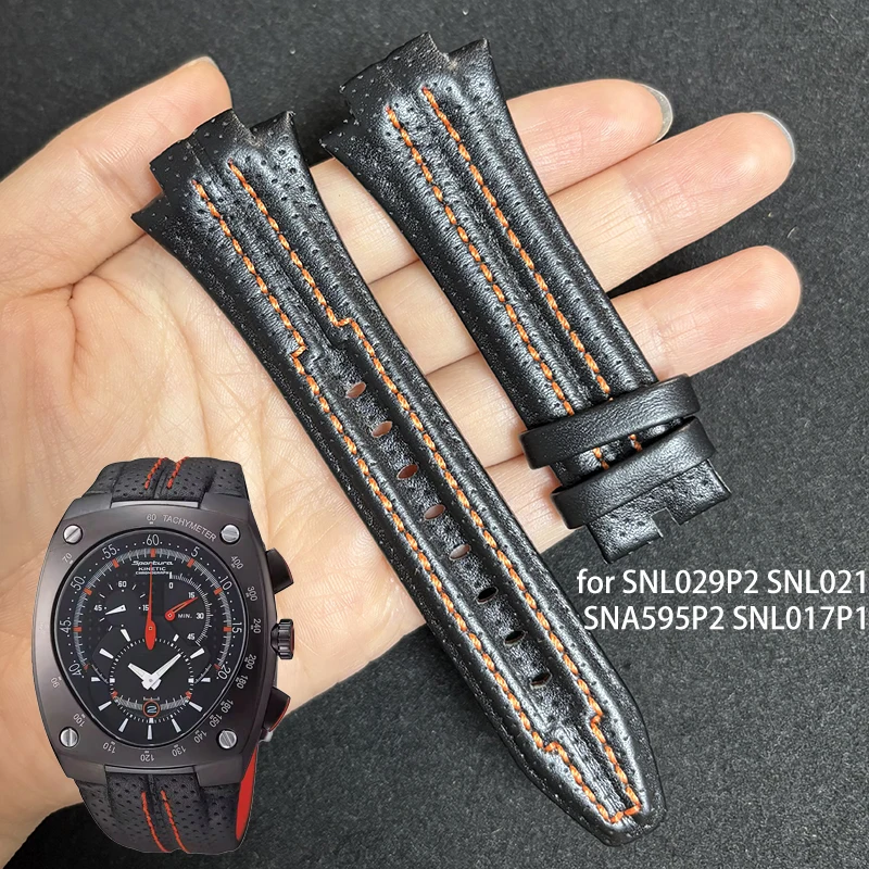 Para seiko sportura snl029p2 snl021p1 sna595p2 snl017p1 pulseira 27x15mm boca convexa pulseiras de relógio de couro genuíno