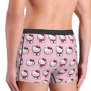 ملابس داخلية رجالية Hello Kitty Pattern, ملابس داخلية مطبوعة مخصصة Sanrio Boxer, سراويل قصيرة, سراويل داخلية, ملخصات ناعمة أفضل 10 ملخصات Hello Kitty مبيعا - رقم 4