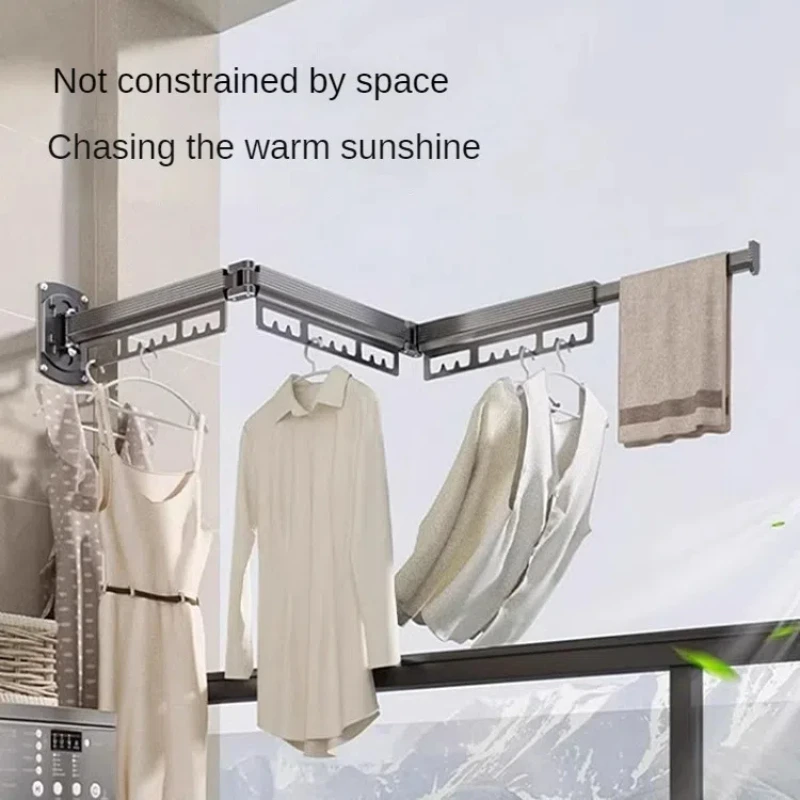 Punch-Free Folding Clothes Hanger Invisible Balcony Home Wall-Mounted Indoor Floating Window Clothes Pole Quilt Drying Artifact