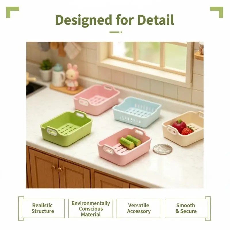 Miniature 1:12 Scale Drain Basket Dollhouse Sink Organizer with Removable Tray for Tiny Kitchen Decor Hobby Collection
