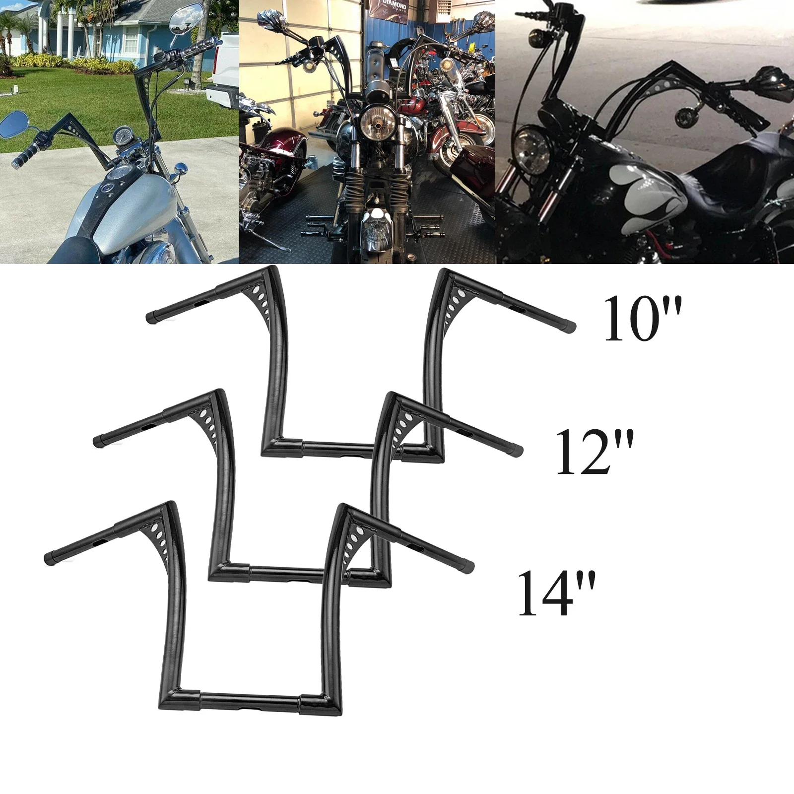 

1-1/4" Motorcycle Handlebar Ape Hanger Handlebar 10" 12" 14" Rise For Harley Davidson Sportster XL 883 1200 Touring Road King