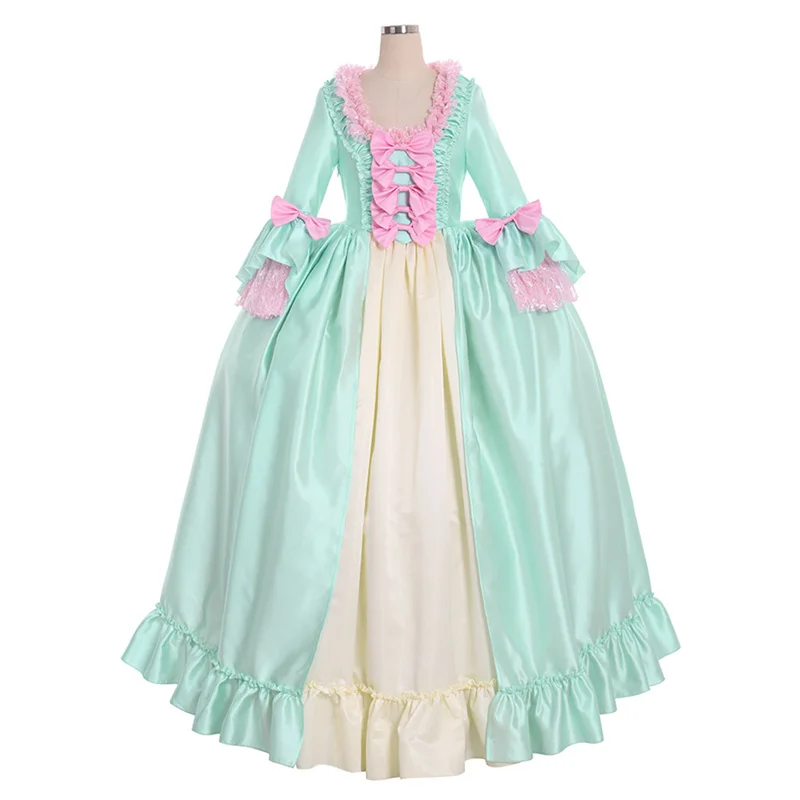 

Medieval Rococo Colonial Georgian 18th Marie Antoinette Day Court Gown Dress Green Pink Dress la francaise Historical Dress