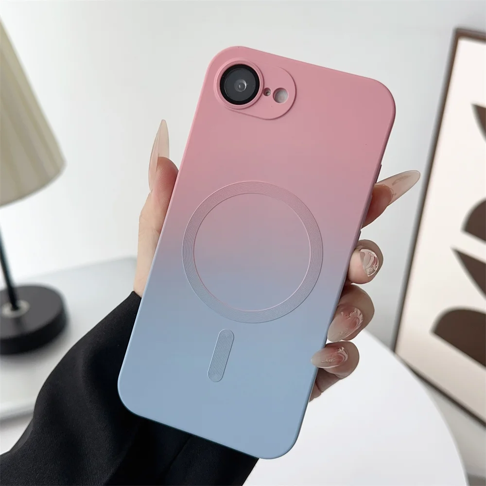 16e Magsafe 液体シリコーンワイヤレス充電ケース iPhone 16 ProMax 15 14 プラス 16E SE4 11 12 13 磁気グラデーションカラーカバー
