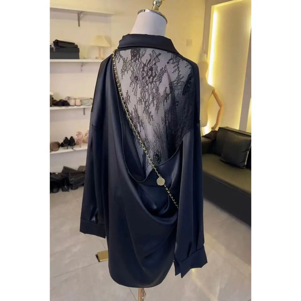 2025 new sexy pure desire cardigan backless lace loungewear nightgown high sense loose and thin pajamas women