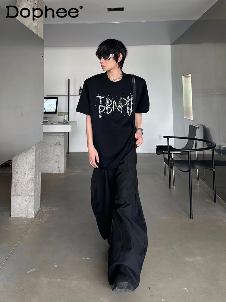 

American High Street Design Sense Fashion Trend Letter Print Short Sleeve Top High-end Casual Versatile Loose T-shirt for Men