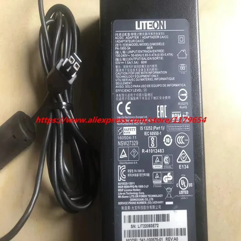 Genuine 53V 1.5A 79.5W 2PIN LITEON PA-1800-3-LF PA-1800-2-LF AC Power Supply Adapter For CISCO 2960 WS-C3560CX-8PT-S Charger