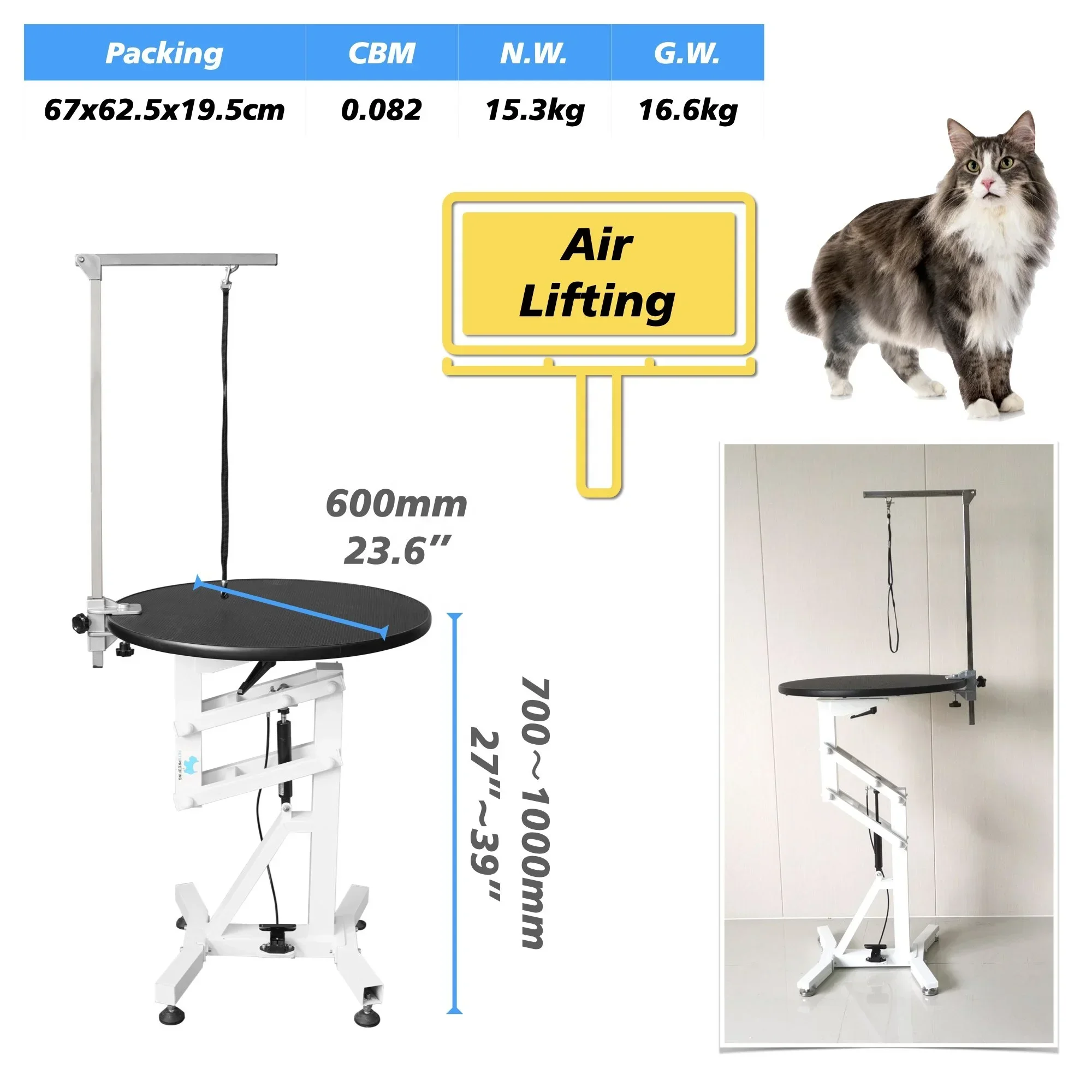 Adjus Height Foldle Stainless Steel Dog Grooming with Air Lifting Function for Pet Salon