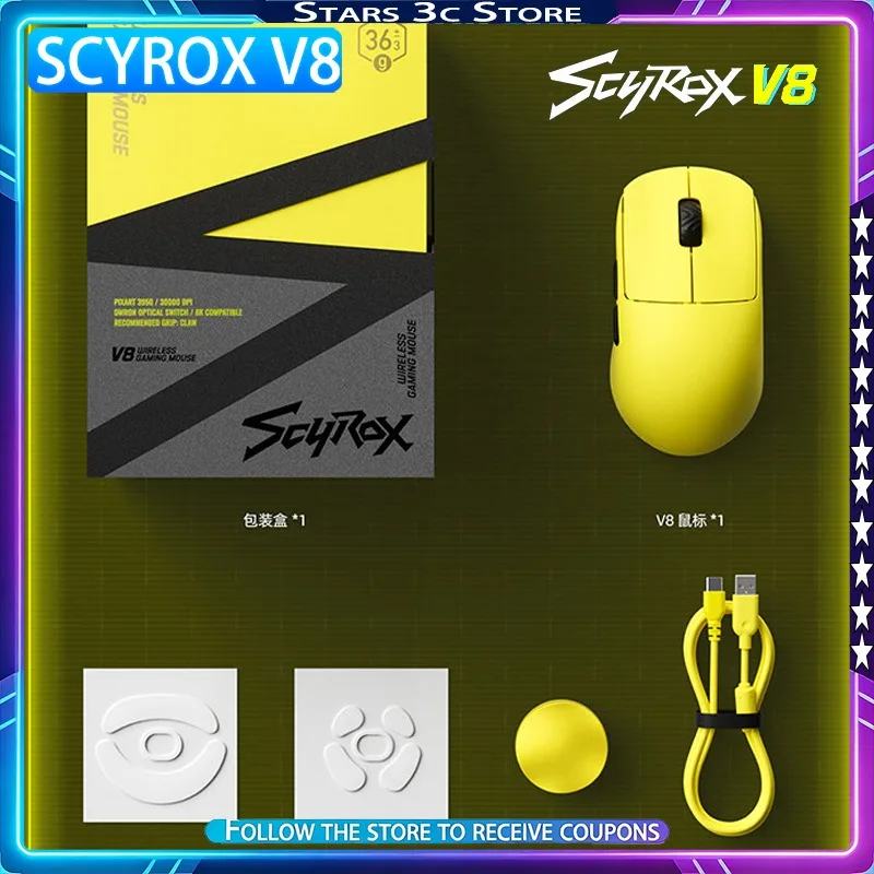 Scyrox V8 Wireless Mouse Paw3950 Processor 8K Low Latency Ergonomics Lightweight Light Micro Motion Gaming Mouse Gamer Gift