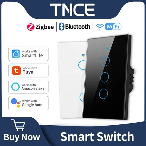 Imagen 1 del producto TNCE Tuya WiFi + Bluetooth/Zigbee interruptor de pared inteligente 1/2/3/4 Gang sin cable neutro Interruptor táctil inteligente funciona con Alexa Google Home