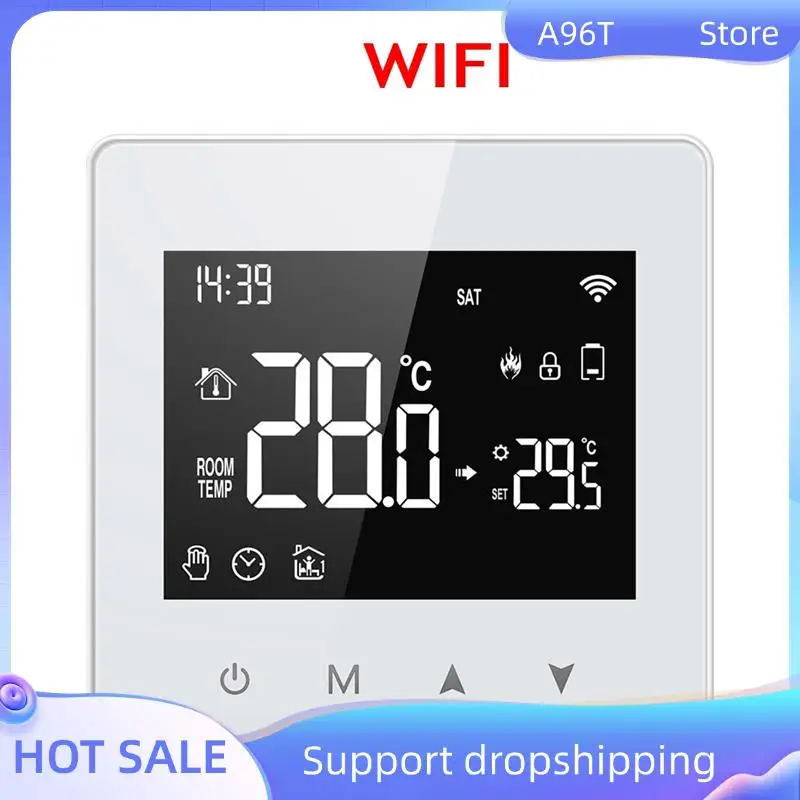 

A96T Tuya Wi-Fi термостат умный дом контроллер температуры на батарейках для газового котла работает с голосовым помощником белый ABS