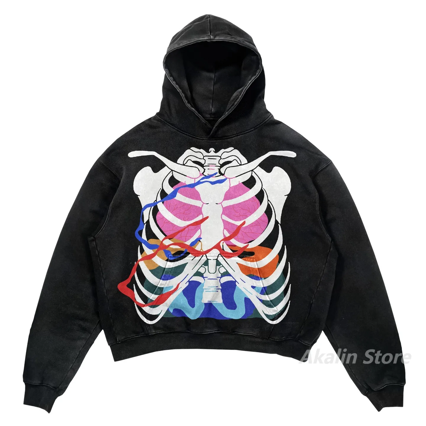 American skull print hoodies Women Oversized Tops Couples Sweatshirt Korean Goth grunge harajuku streetwear women Y2k Clothes